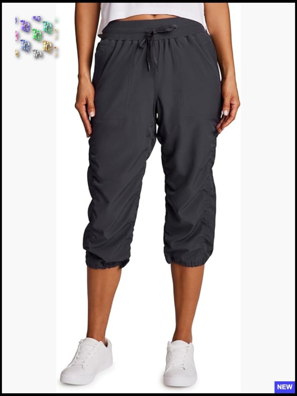 Relaxed Fit Capri Joggers Lightweight Stretch Drawstring Waist Side Pockets